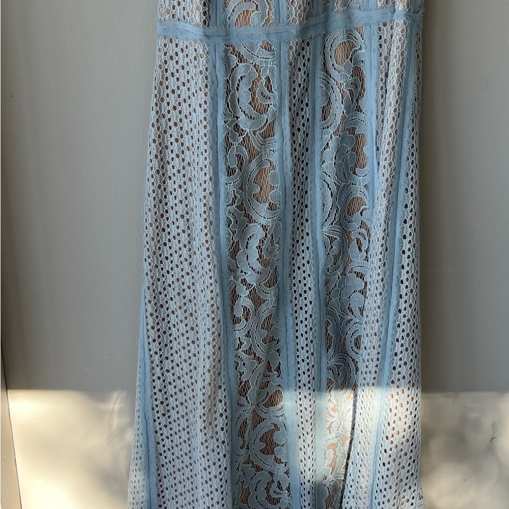 BCBGMaxAzria Light Blue Lace Maxi Dress